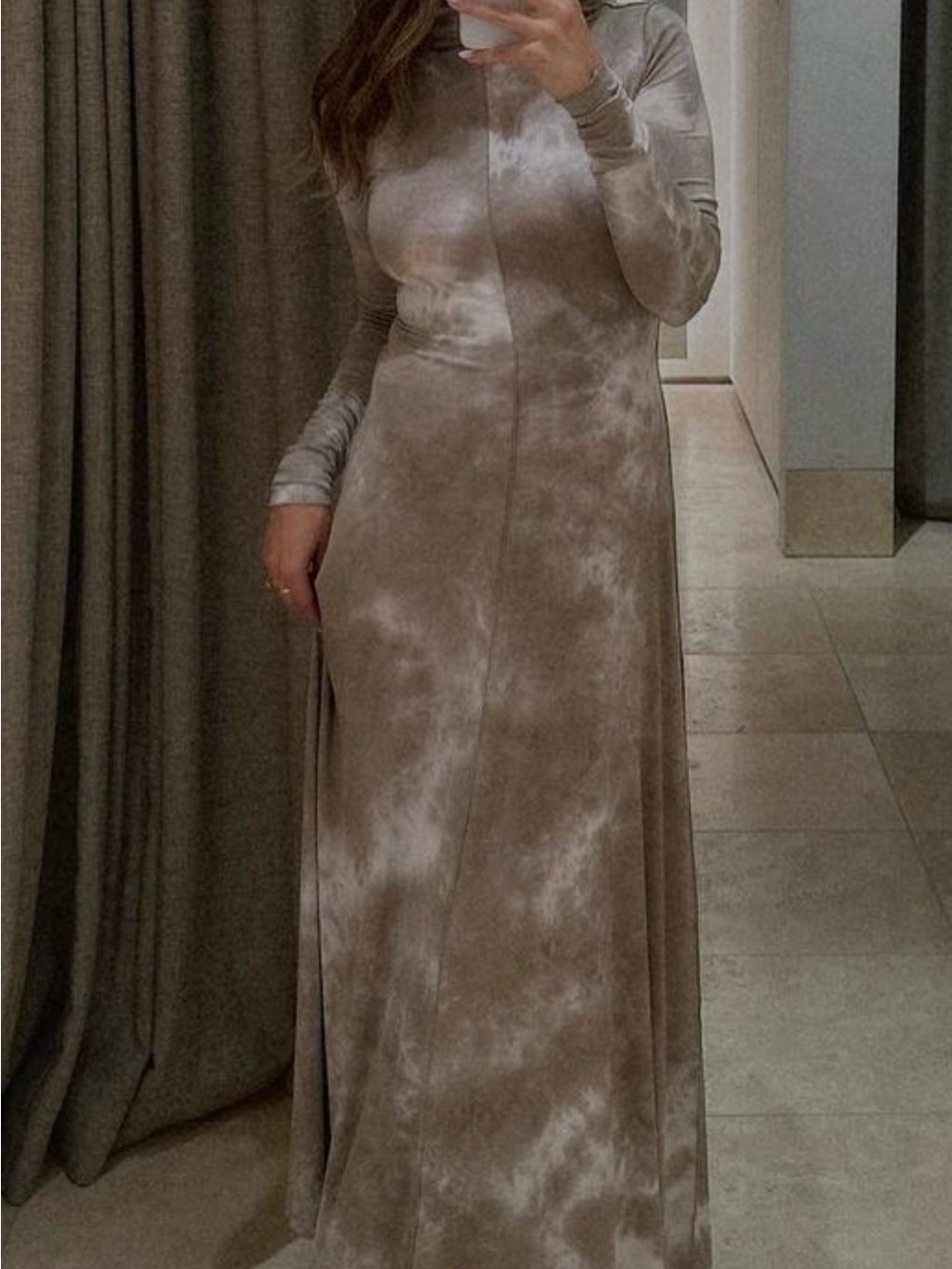 DISSH Taupe Tie-Dye Long Sleeve Maxi Dress